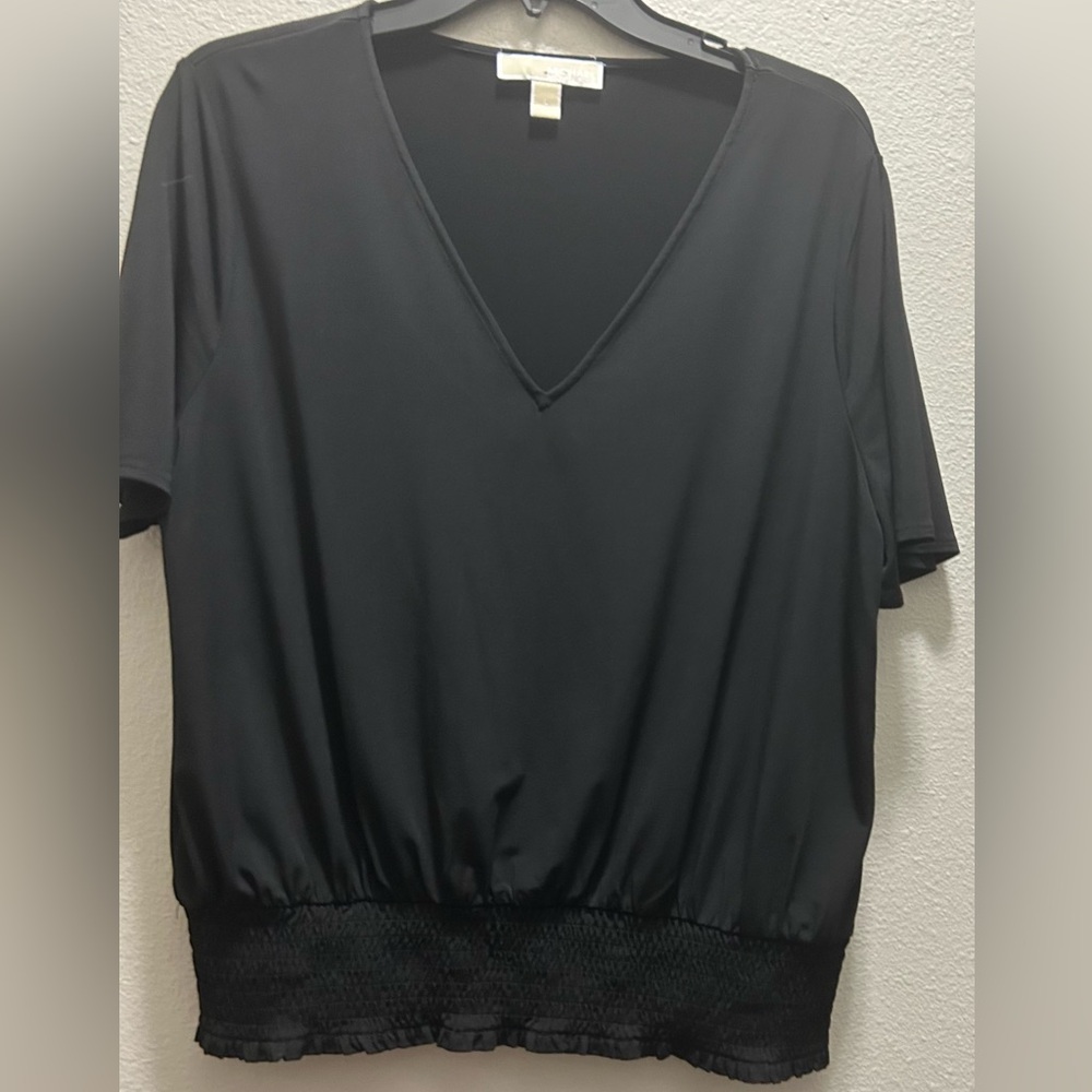 Michael Kors  Black V-Neck Elastic Waistband Blouse